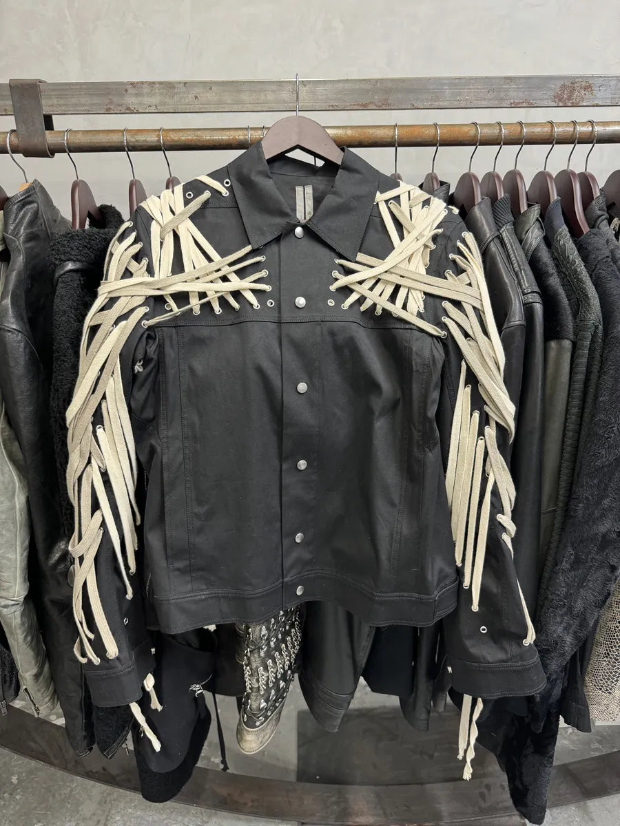 SS2020 Rick Owens Megalaced Tecuatl Black Trucker Jacket ELtGjQZ 5