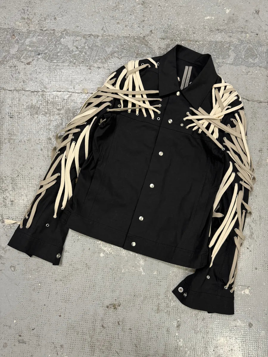 SS2020 Rick Owens Megalaced Tecuatl Black Trucker Jacket ELtGjQZ 6