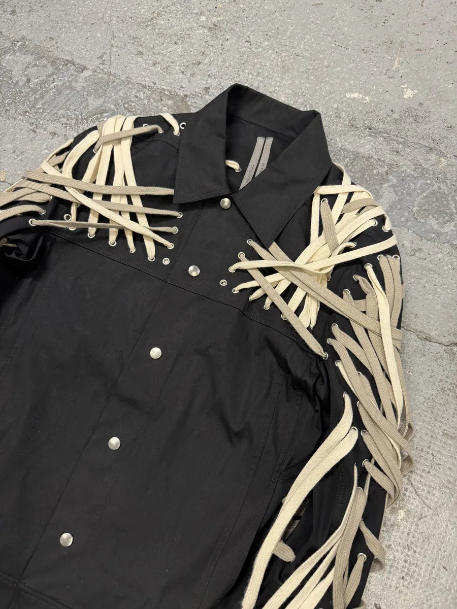 SS2020 Rick Owens Megalaced Tecuatl Black Trucker Jacket ELtGjQZ 9