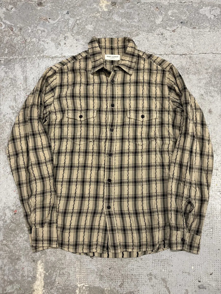 SS2020 Saint Laurent Beige Checkered Contemporary Button-up Shirt (S/M) hmHjkXg 0