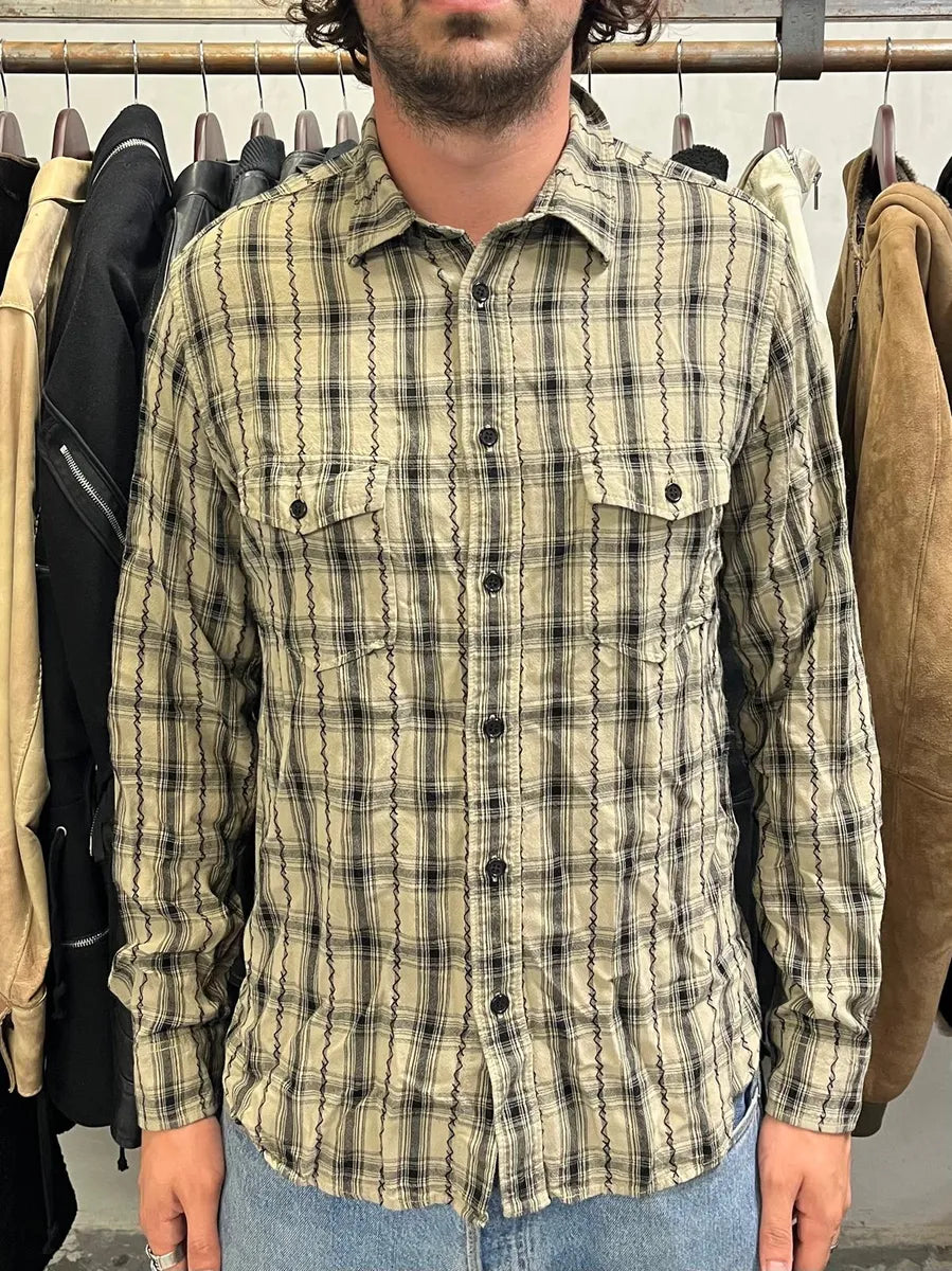 SS2020 Saint Laurent Beige Checkered Contemporary Button-up Shirt (S/M) hmHjkXg 1