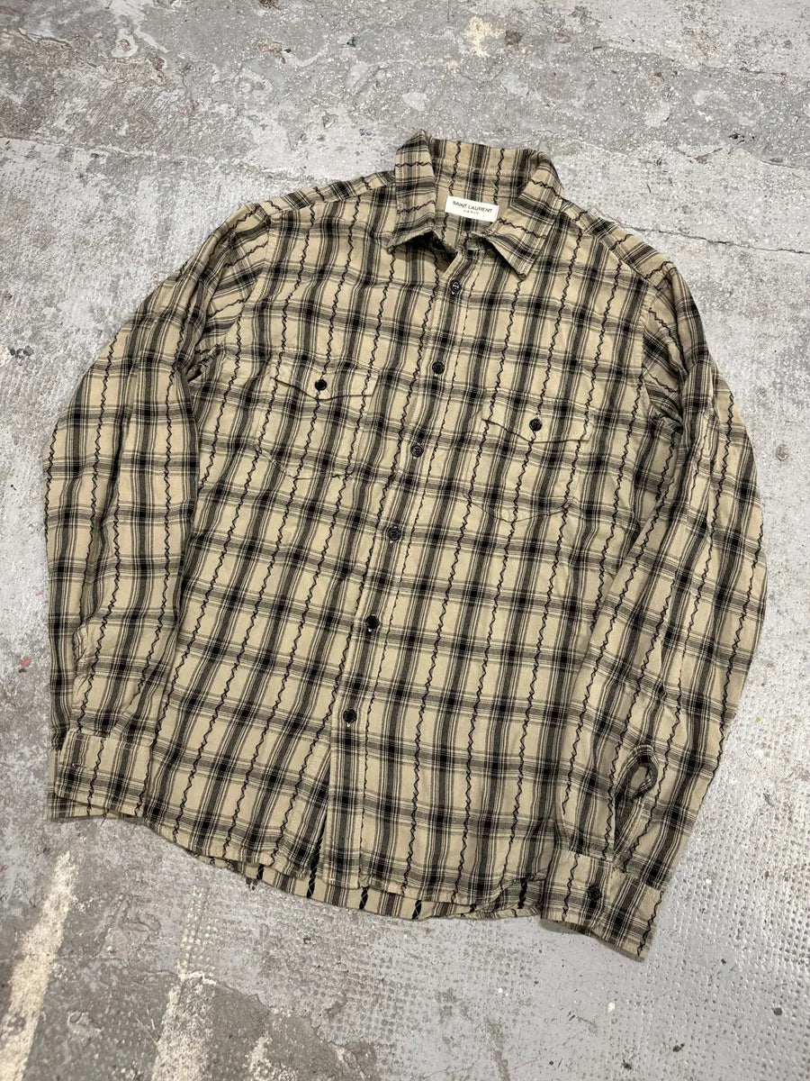 SS2020 Saint Laurent Beige Checkered Contemporary Button-up Shirt (S/M) hmHjkXg 5
