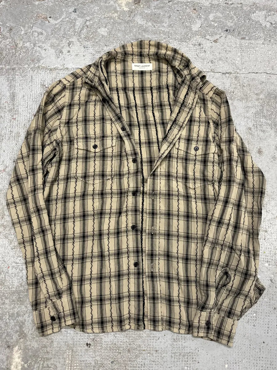 SS2020 Saint Laurent Beige Checkered Contemporary Button-up Shirt (S/M) hmHjkXg 6