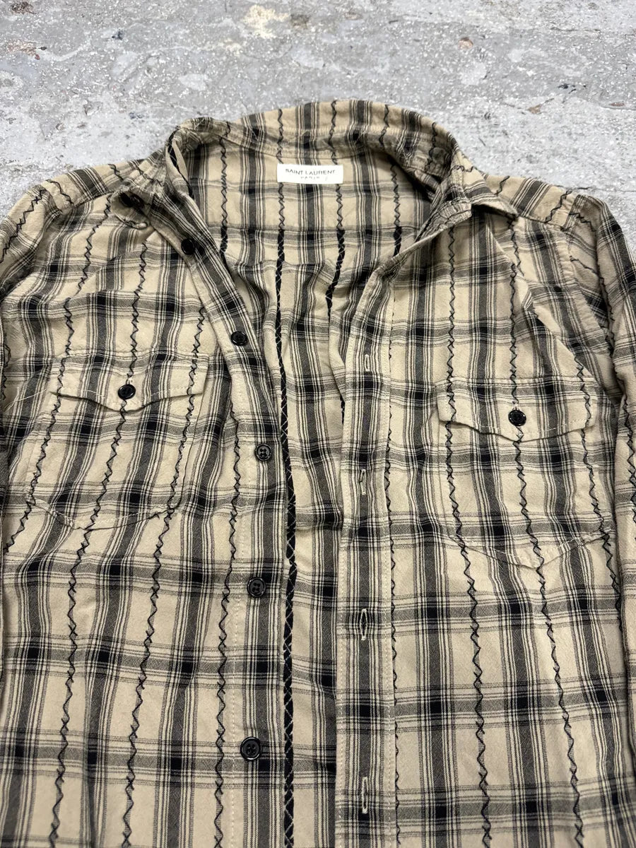 SS2020 Saint Laurent Beige Checkered Contemporary Button-up Shirt (S/M) hmHjkXg 8