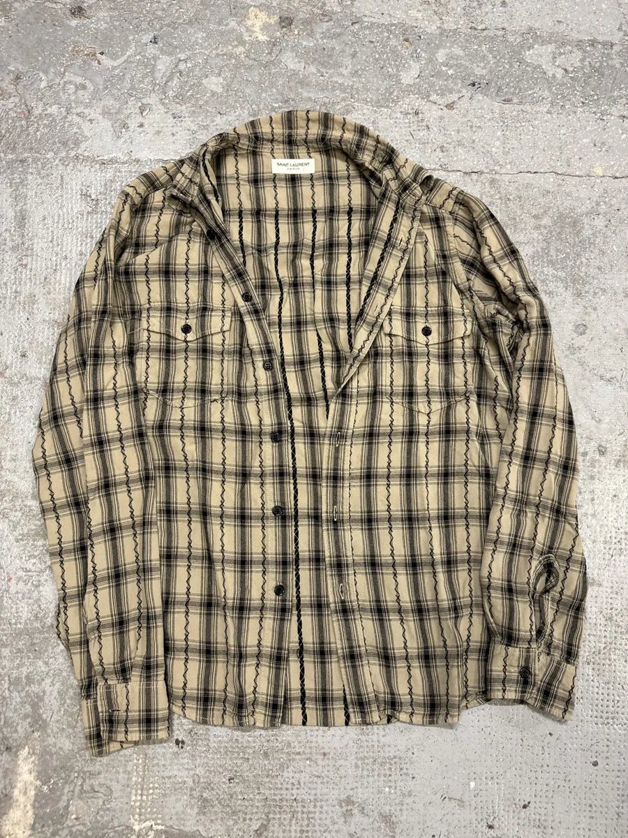 SS2020 Saint Laurent Beige Checkered Contemporary Button-up Shirt (S/M) hmHjkXg 9