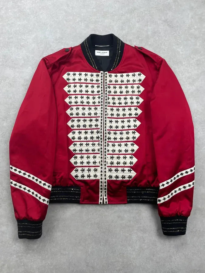 SS2020 Saint Laurent Embroidered Red & White Bomber Jacket  kgZbHwW 0