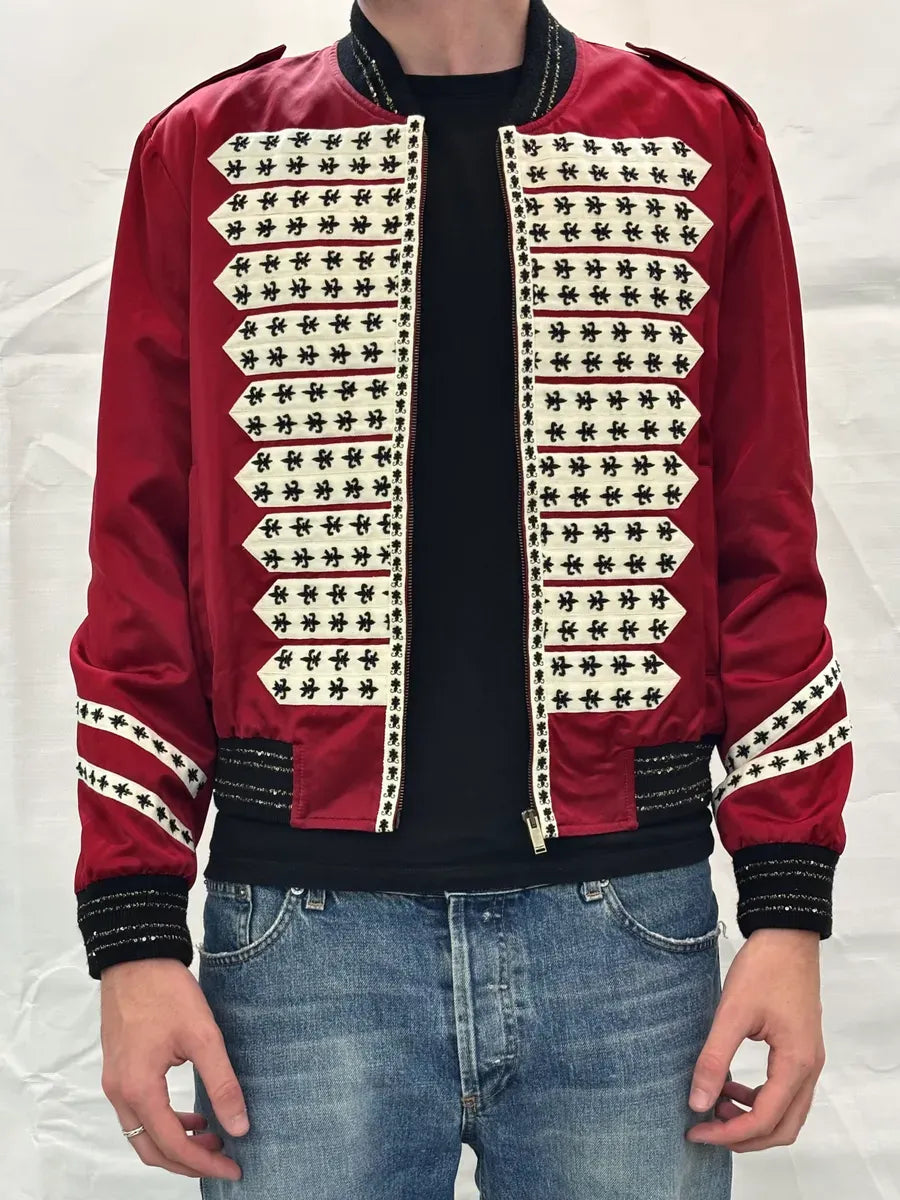 SS2020 Saint Laurent Embroidered Red & White Bomber Jacket  kgZbHwW 1