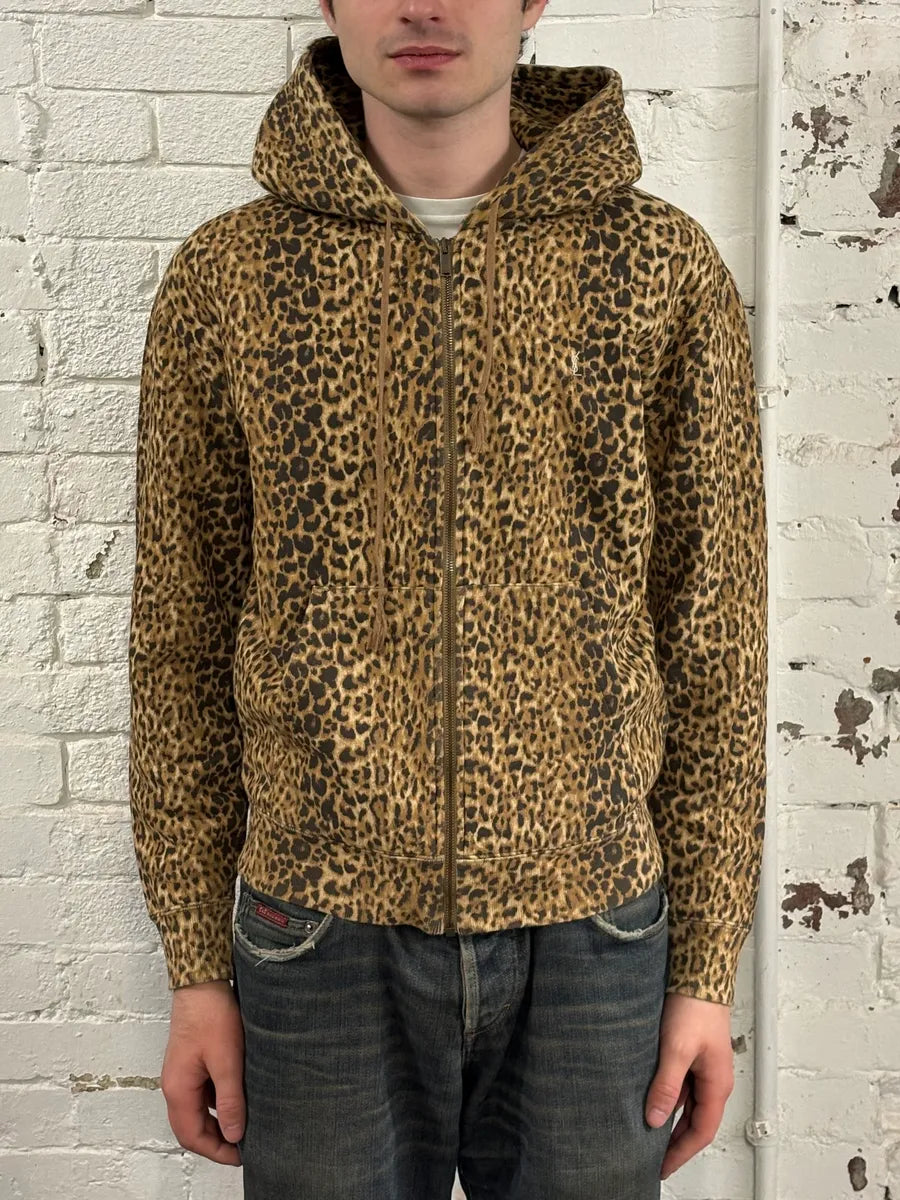 SS2020 Saint Laurent Leopard Print Zip-up Hoodie OyGjgRq 1