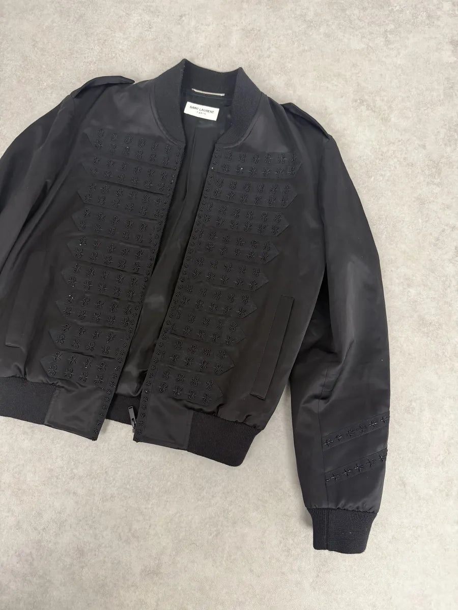 SS2020 Saint Laurent Officer Black Satin Bomber Jacket PPcccfS 6