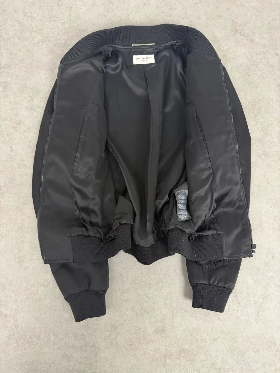 SS2020 Saint Laurent Officer Black Satin Bomber Jacket PPcccfS 7