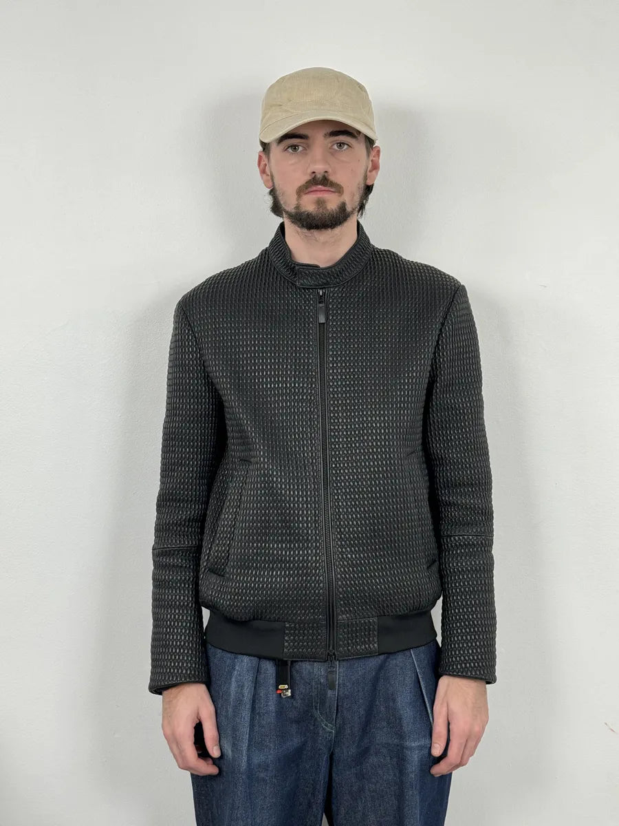 SS2021 Emporio Armani Black Relief Biker Leather Jacket zKFjIIB 1