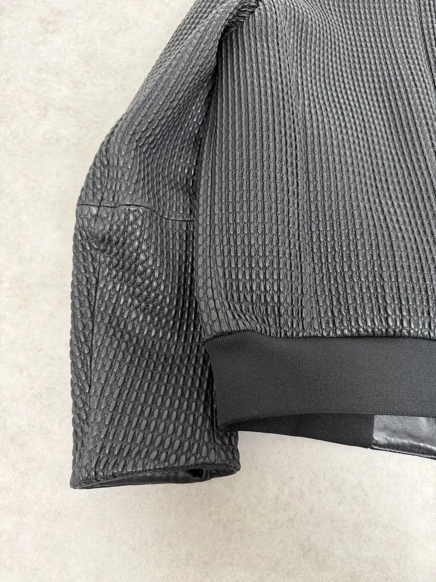 SS2021 Emporio Armani Black Relief Biker Leather Jacket zKFjIIB 10