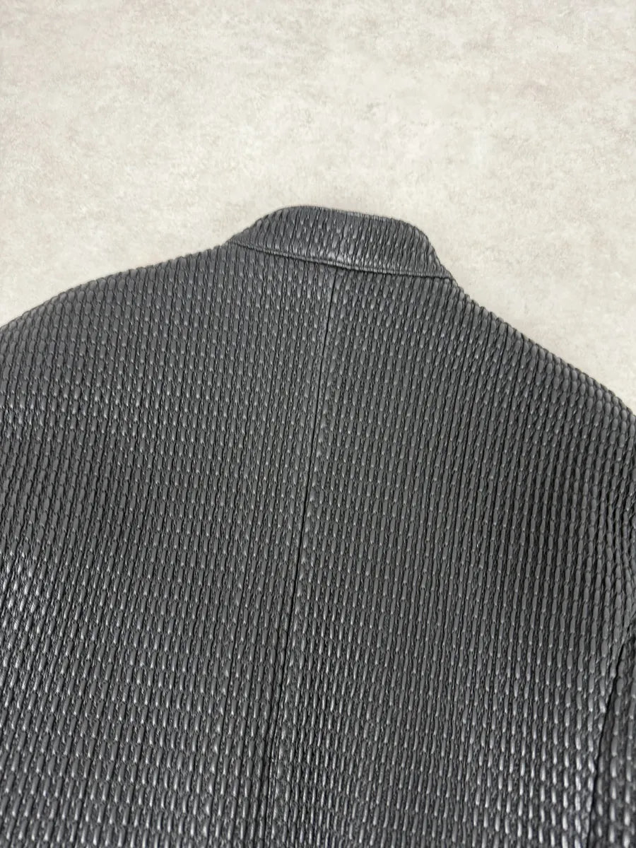 SS2021 Emporio Armani Black Relief Biker Leather Jacket zKFjIIB 11