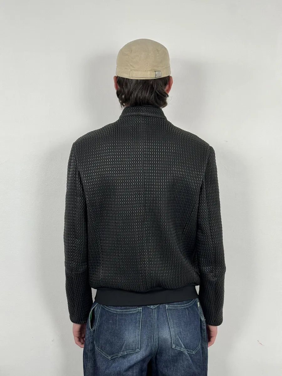 SS2021 Emporio Armani Black Relief Biker Leather Jacket zKFjIIB 2