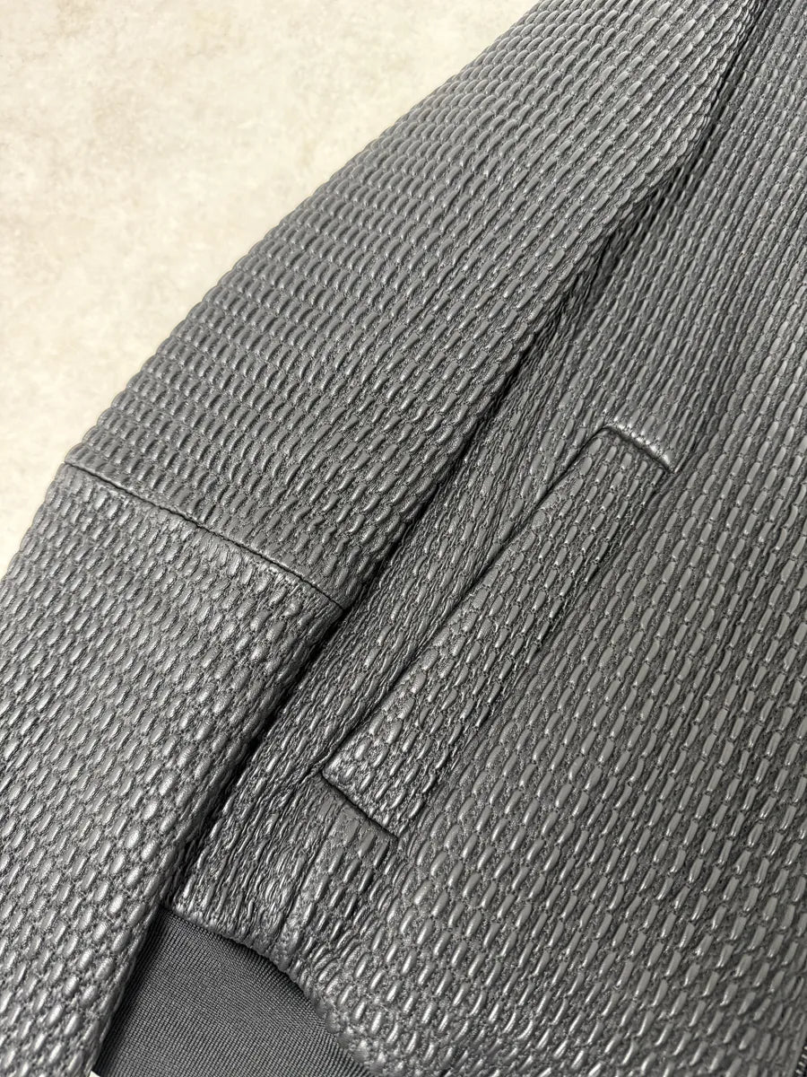 SS2021 Emporio Armani Black Relief Biker Leather Jacket zKFjIIB 8