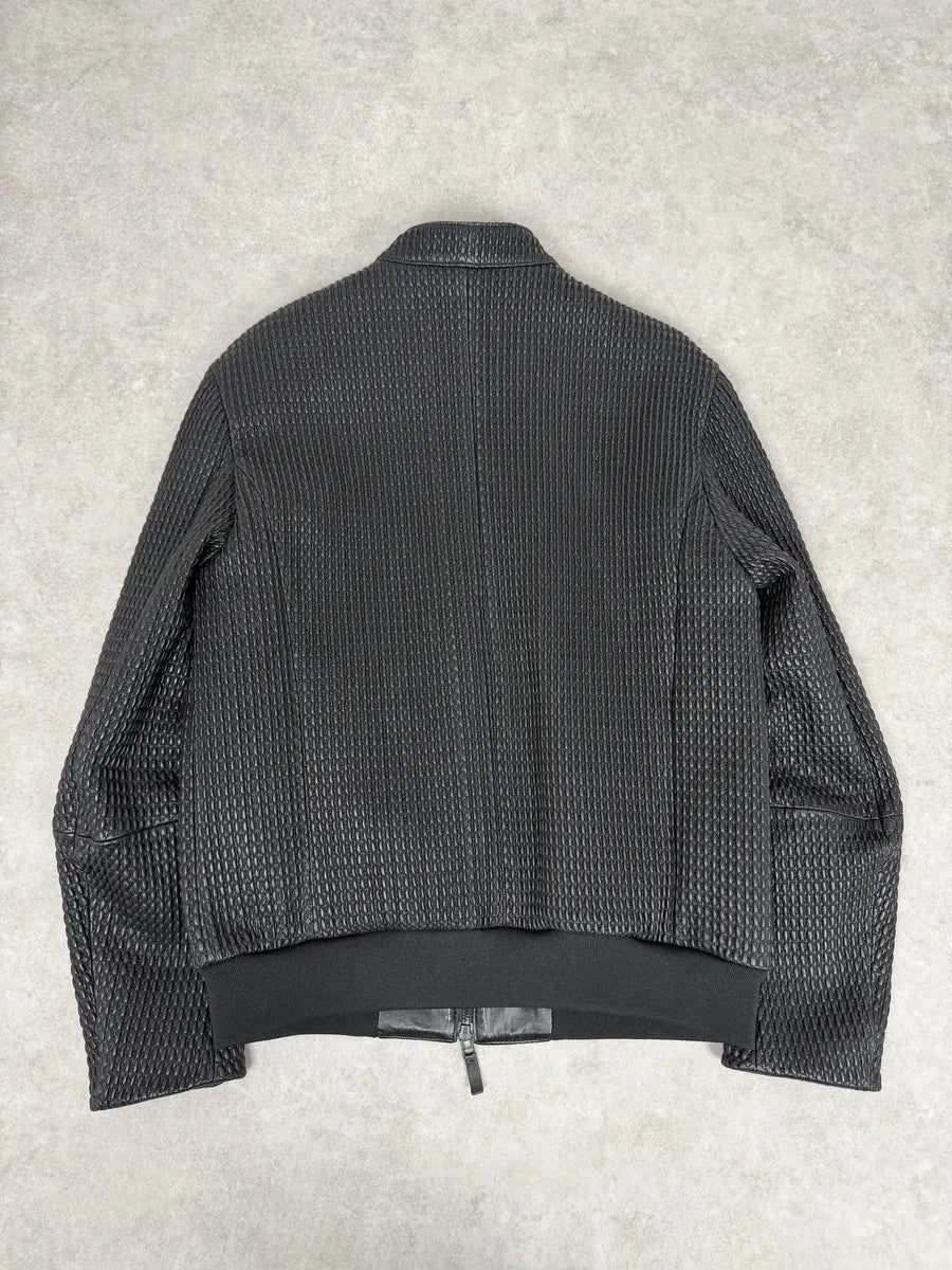 SS2021 Emporio Armani Black Relief Biker Leather Jacket zKFjIIB 9