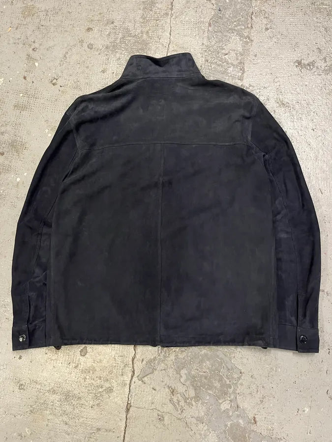 SS2021 Emporio Armani Navy Suede Leather Jacket GRZXxwF 5