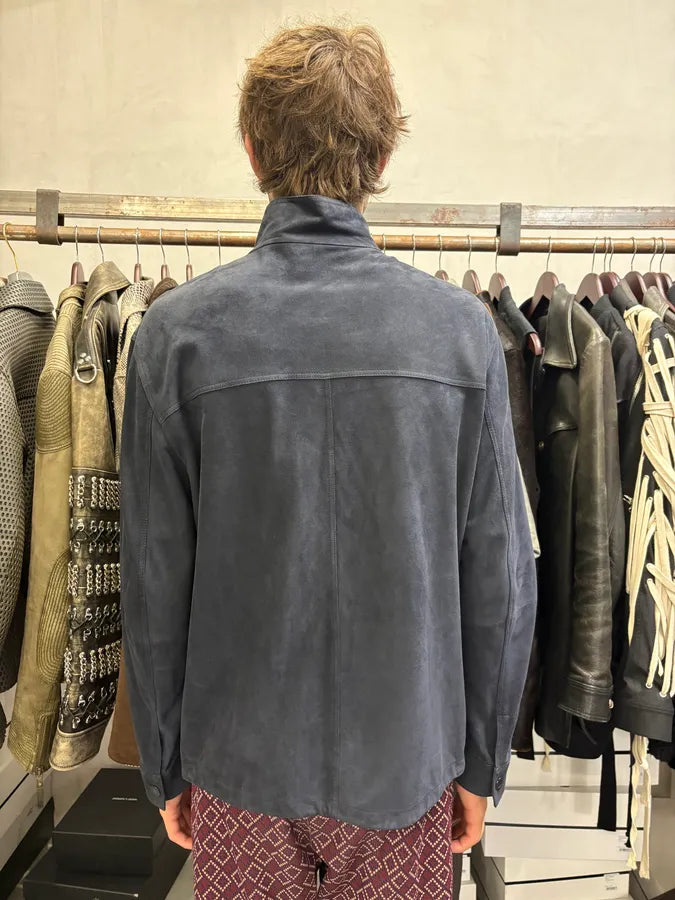 SS2021 Emporio Armani Navy Suede Leather Jacket GRZXxwF 2