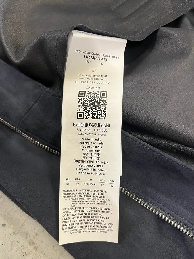 SS2021 Emporio Armani Navy Suede Leather Jacket GRZXxwF 8