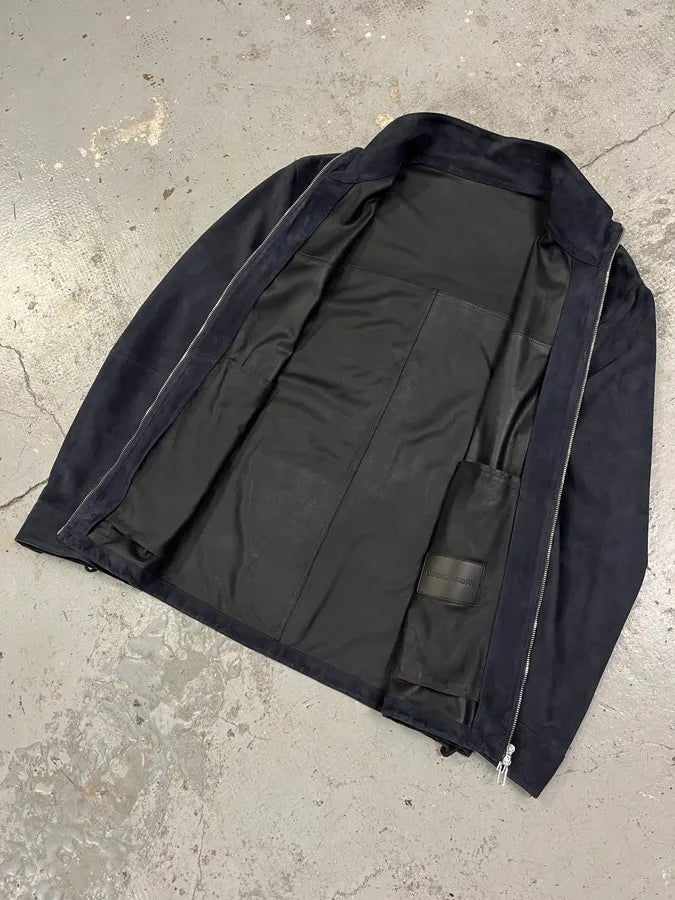 SS2021 Emporio Armani Navy Suede Leather Jacket GRZXxwF 4