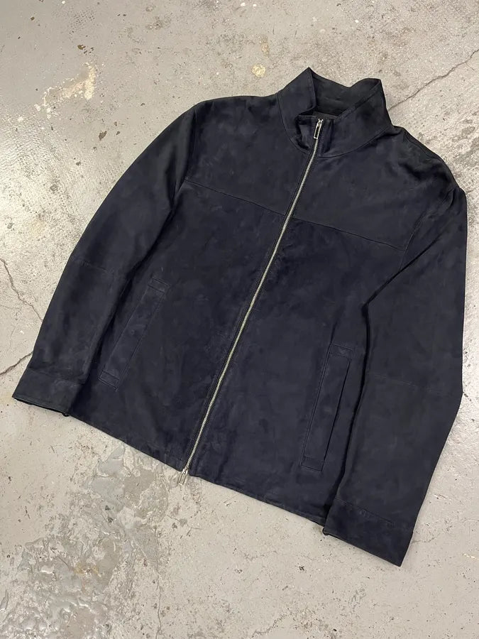 SS2021 Emporio Armani Navy Suede Leather Jacket GRZXxwF 3