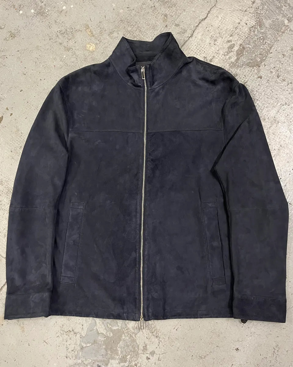SS2021 Emporio Armani Navy Suede Leather Jacket GRZXxwF 0