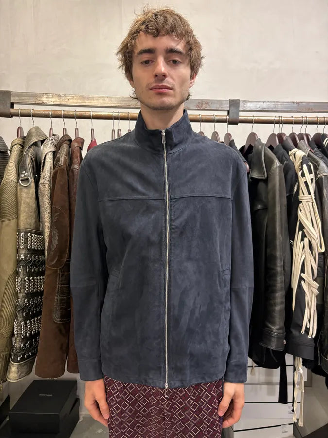 SS2021 Emporio Armani Navy Suede Leather Jacket GRZXxwF 1