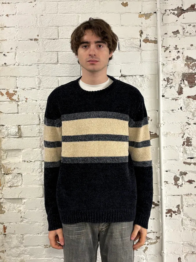 SS2021 Emporio Armani White Lines Navy Sweater yETMnbu 1