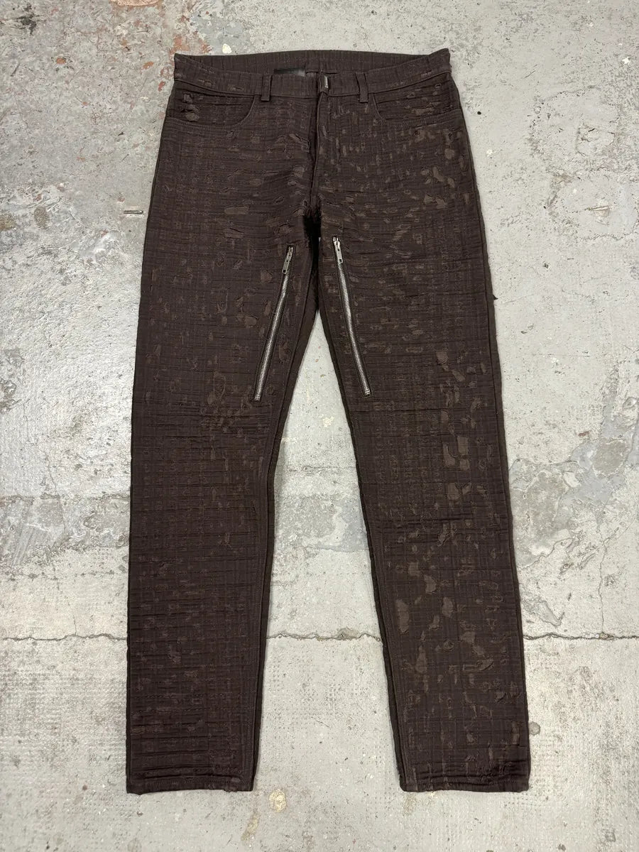 SS2021 Givenchy Brown 2 Zips Distressed Biker Pants YdJgrHT 0