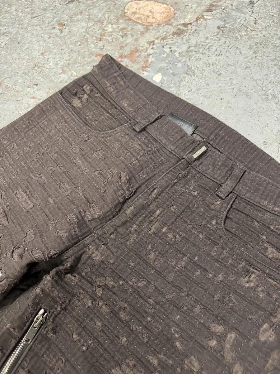SS2021 Givenchy Brown 2 Zips Distressed Biker Pants YdJgrHT 12