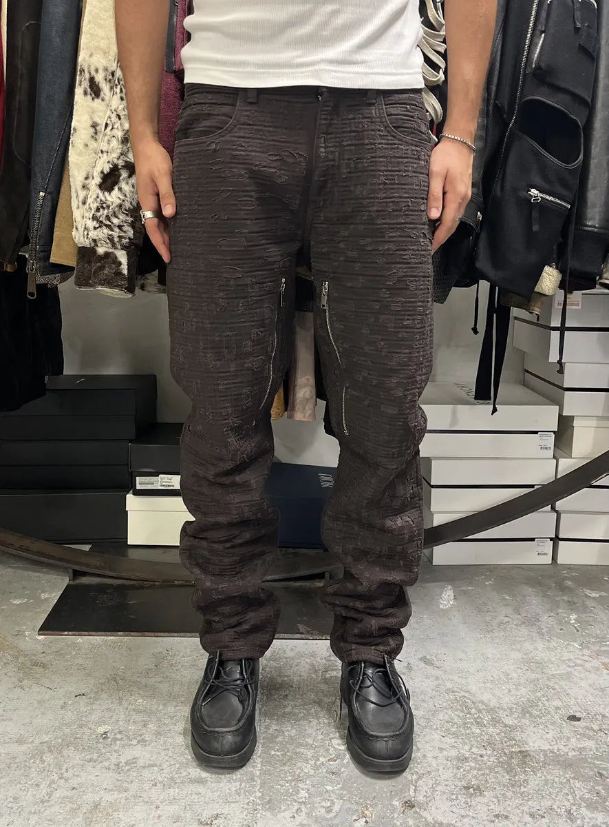 SS2021 Givenchy Brown 2 Zips Distressed Biker Pants YdJgrHT 2
