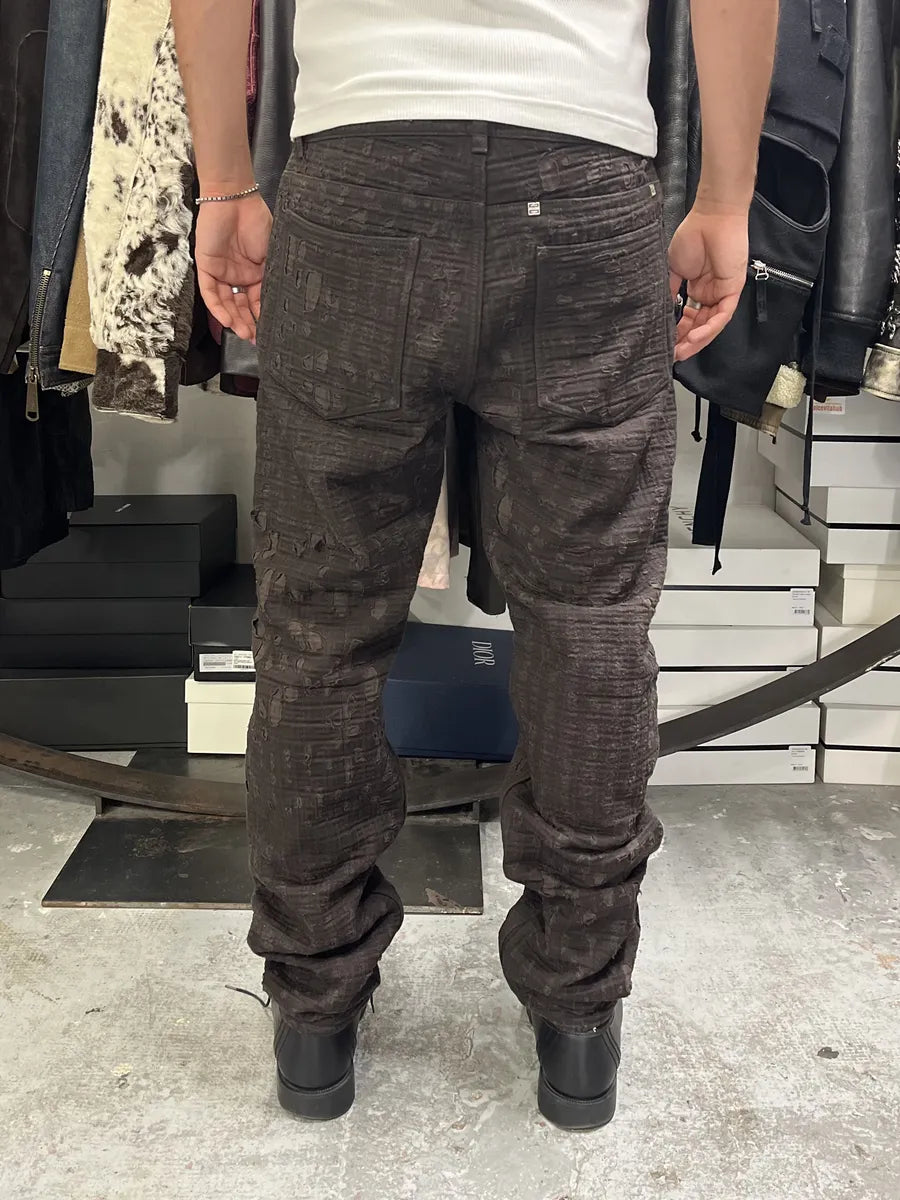 SS2021 Givenchy Brown 2 Zips Distressed Biker Pants YdJgrHT 3