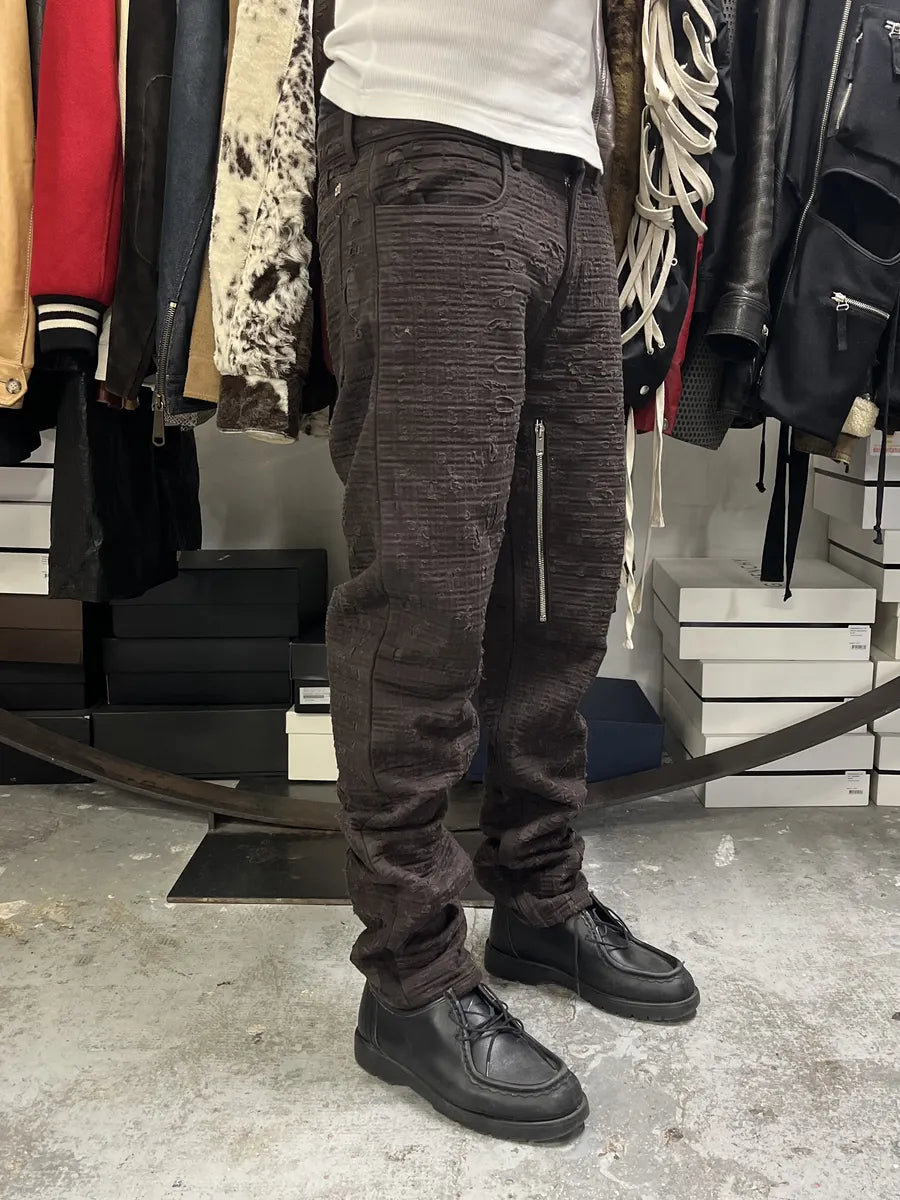 SS2021 Givenchy Brown 2 Zips Distressed Biker Pants YdJgrHT 4