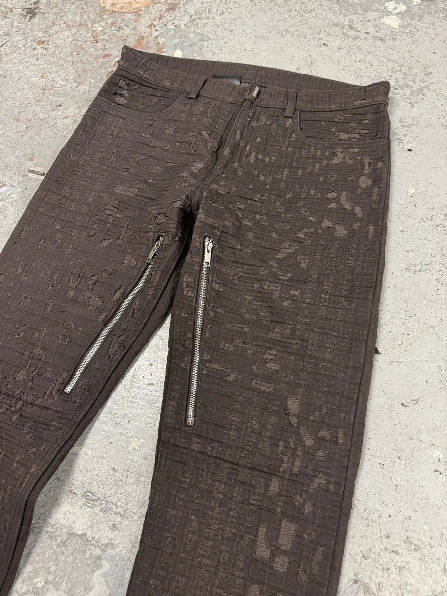 SS2021 Givenchy Brown 2 Zips Distressed Biker Pants YdJgrHT 5
