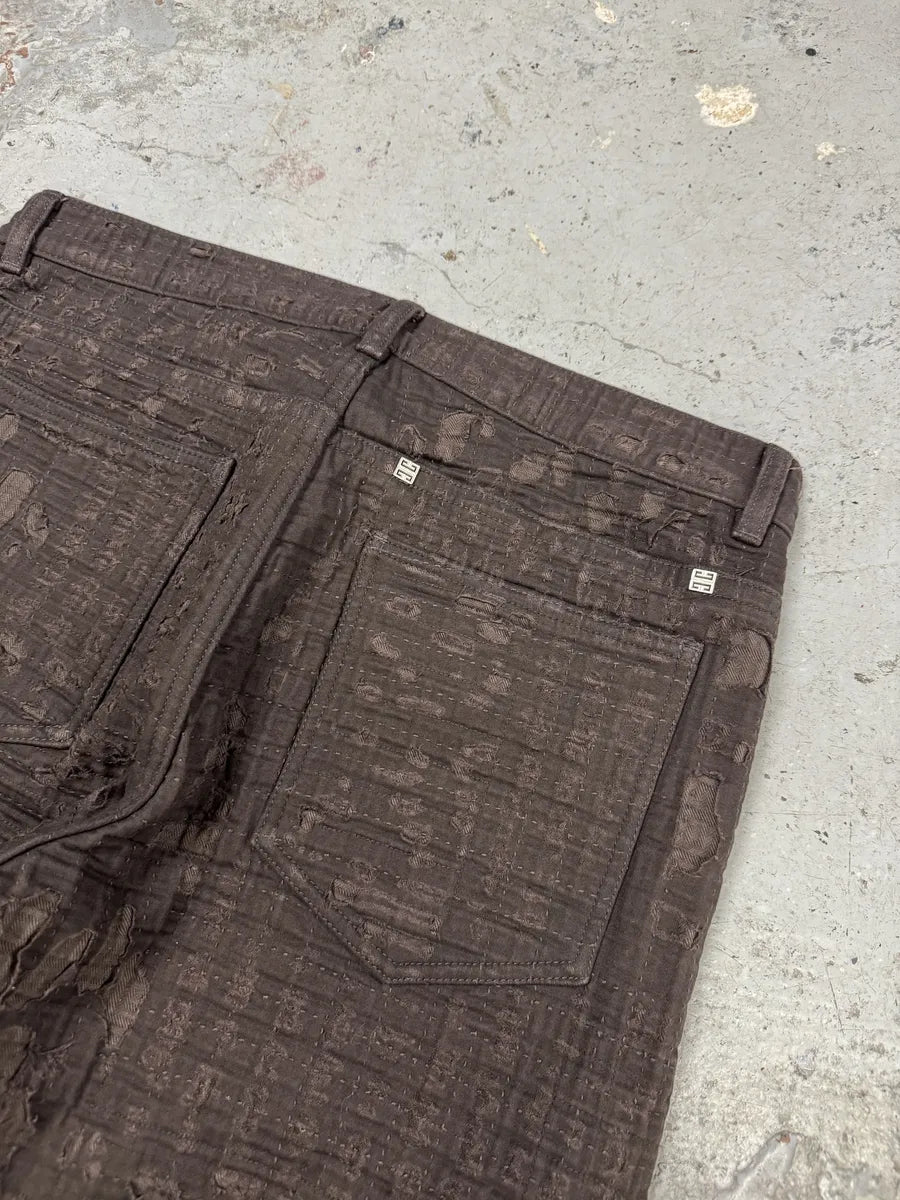 SS2021 Givenchy Brown 2 Zips Distressed Biker Pants YdJgrHT 6