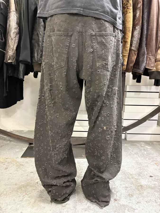 SS2021 Maison Margiela Grey Distressed Holes Straight Jeans dHxvTwr 3