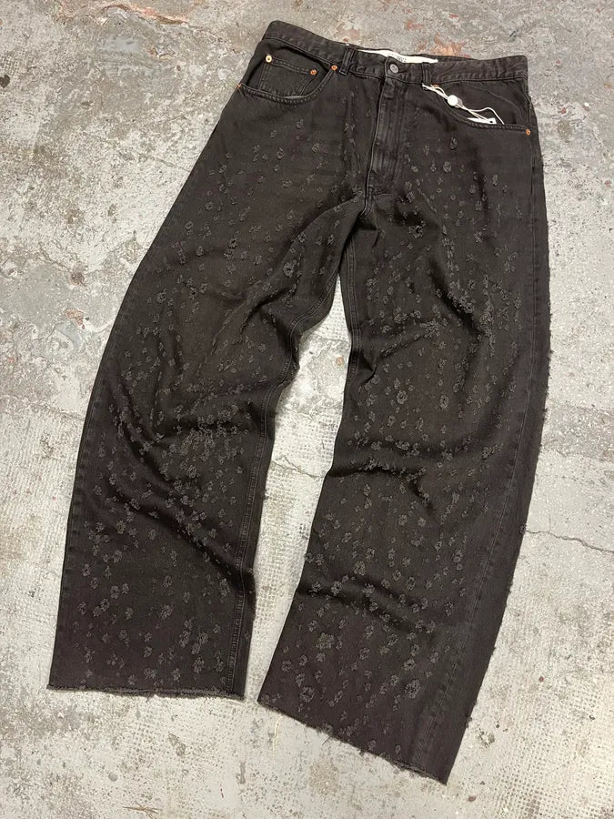 SS2021 Maison Margiela Grey Distressed Holes Straight Jeans dHxvTwr 4