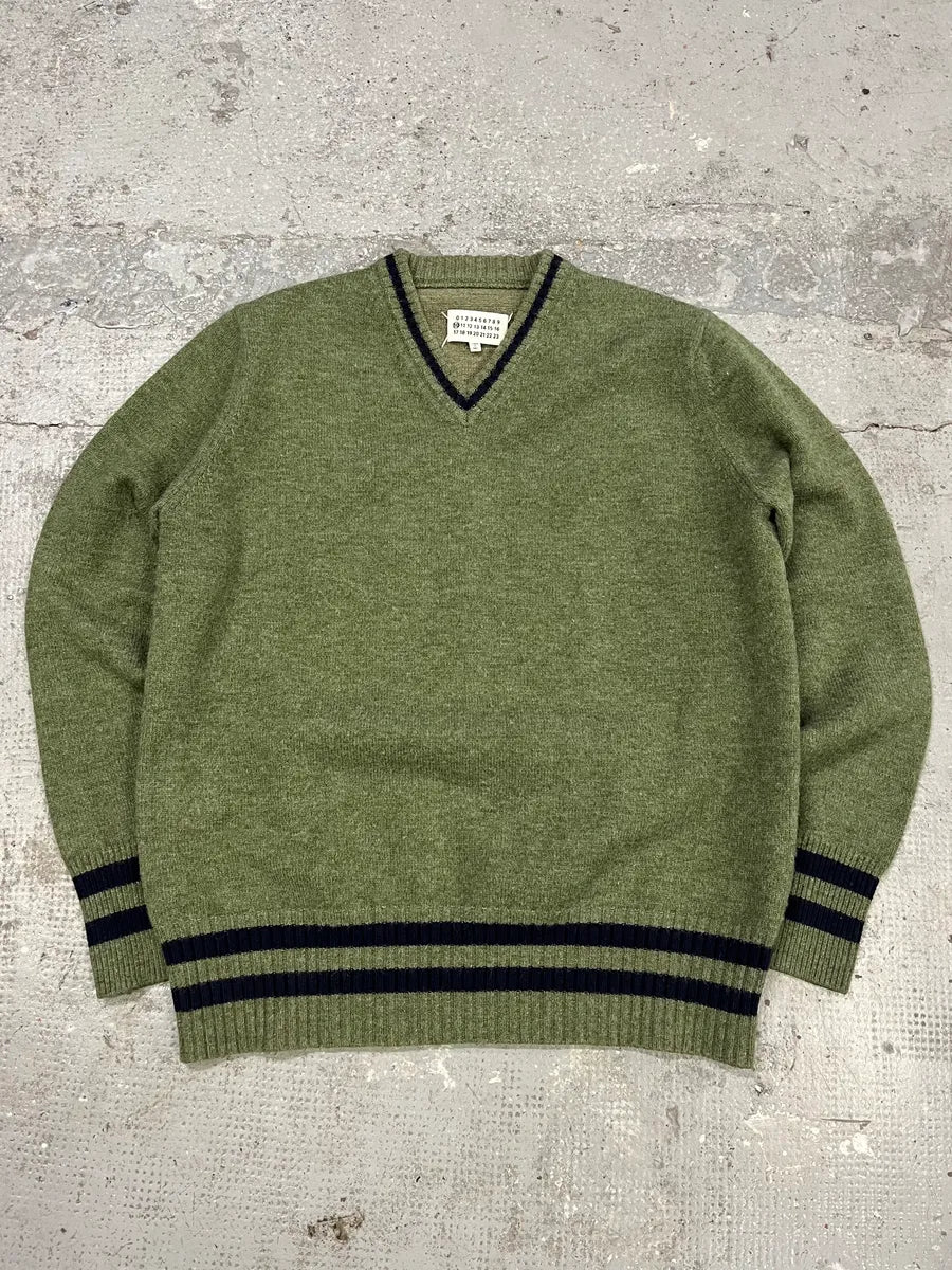 SS2021 Maison Margiela Olive V Neck Knit Wool Sweater (M/L) VukjBpp 0
