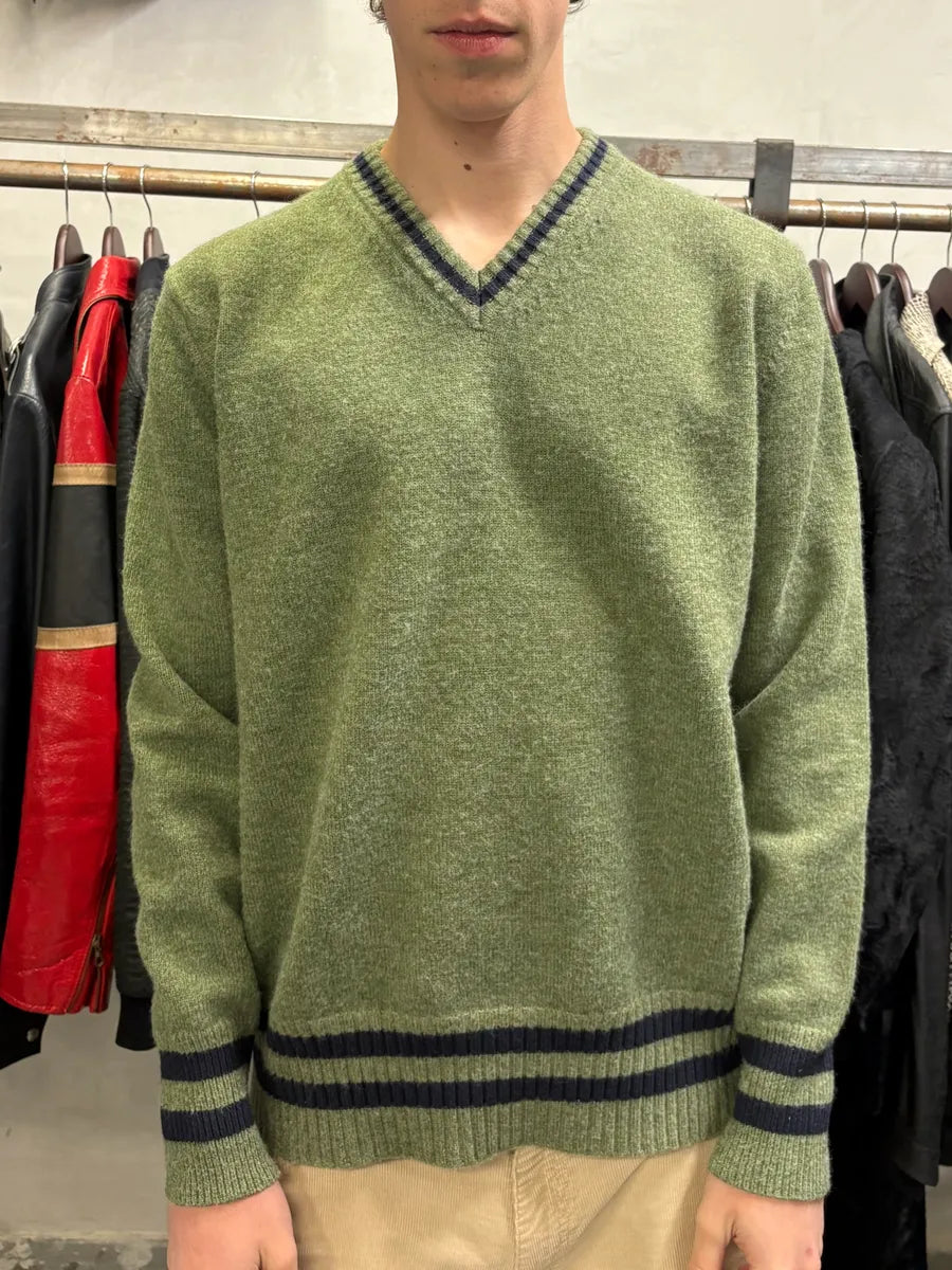 SS2021 Maison Margiela Olive V Neck Knit Wool Sweater (M/L) VukjBpp 2