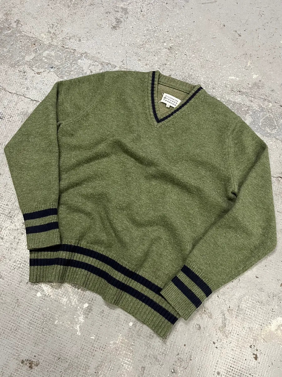 SS2021 Maison Margiela Olive V Neck Knit Wool Sweater (M/L) VukjBpp 4