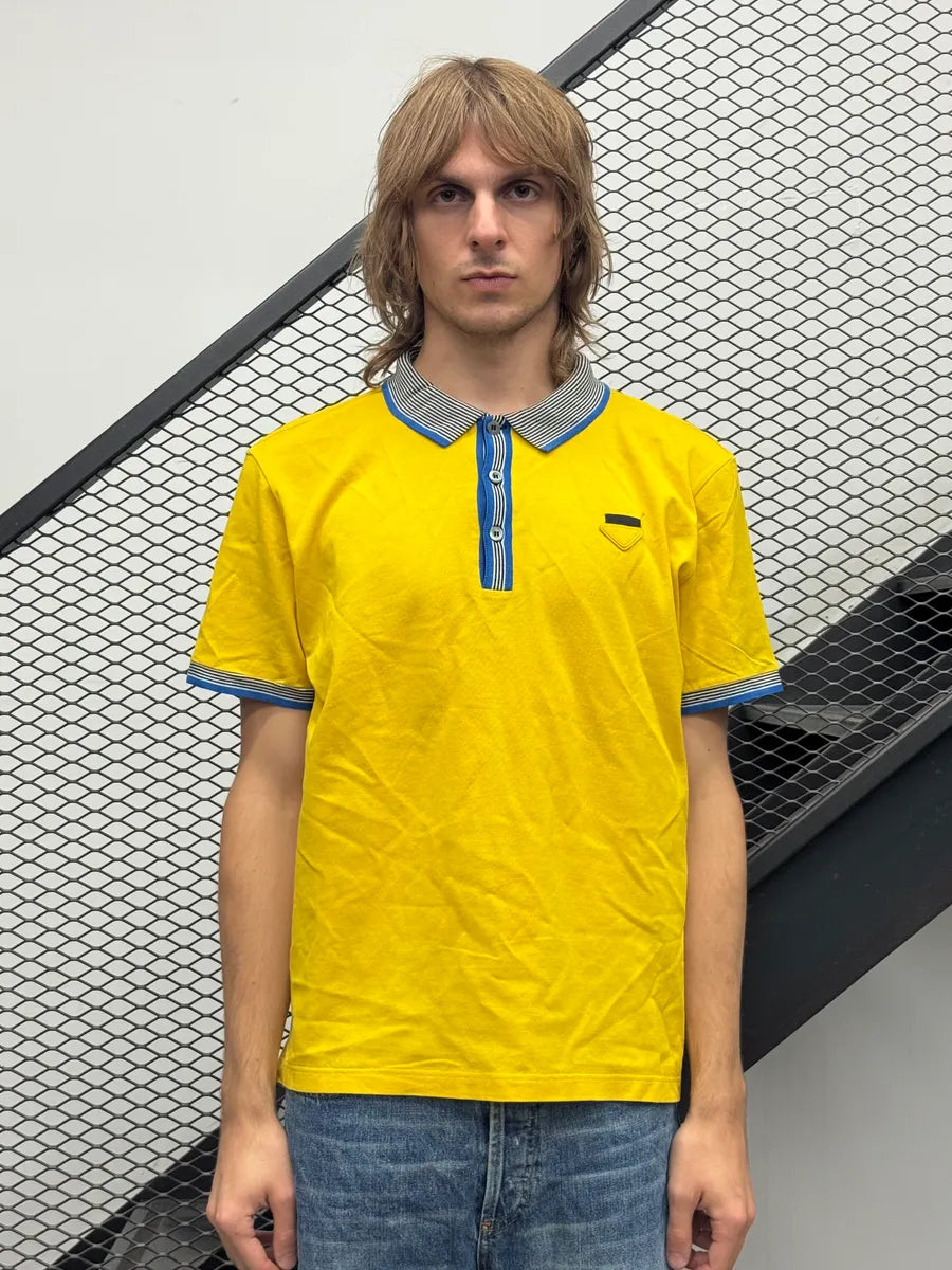 SS2021 Prada Stripes Contrast Collar Yellow Polo KGBWZaf 0