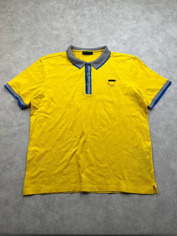 SS2021 Prada Stripes Contrast Collar Yellow Polo KGBWZaf 1
