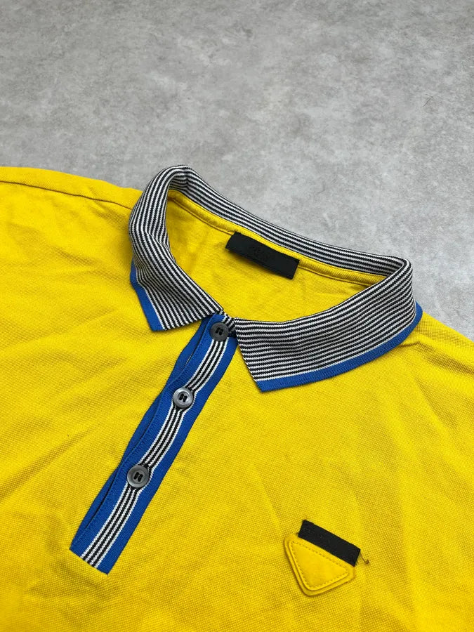SS2021 Prada Stripes Contrast Collar Yellow Polo KGBWZaf 3