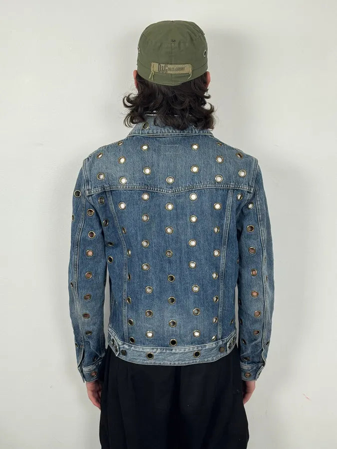 SS2021 Saint Laurent Light Blue Eyelet Denim Jacket DuMkjUE 2