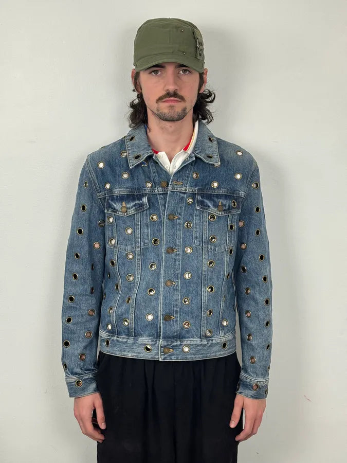 SS2021 Saint Laurent Light Blue Eyelet Denim Jacket DuMkjUE 1