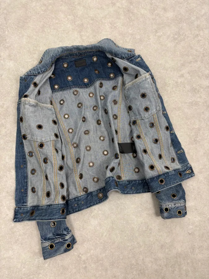 SS2021 Saint Laurent Light Blue Eyelet Denim Jacket DuMkjUE 6