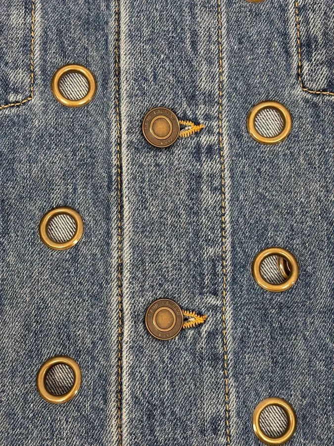 SS2021 Saint Laurent Light Blue Eyelet Denim Jacket DuMkjUE 8