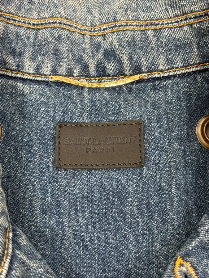 SS2021 Saint Laurent Light Blue Eyelet Denim Jacket DuMkjUE 9