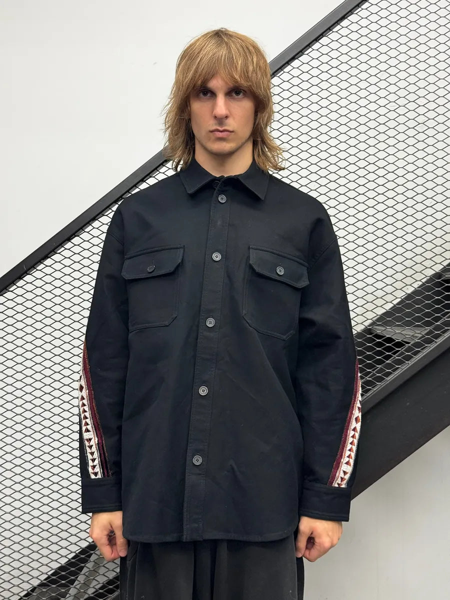 AW2022 Emporio Armani Black Tribal Embroidered Trucker Shirt Jacket WAEbBwG 1