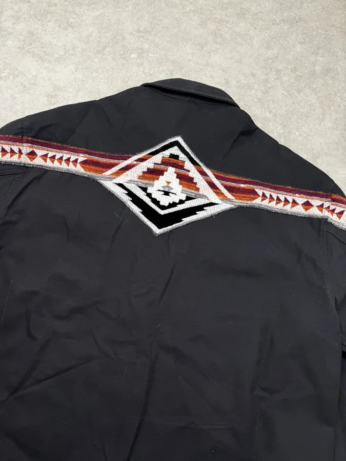 AW2022 Emporio Armani Black Tribal Embroidered Trucker Shirt Jacket WAEbBwG 5